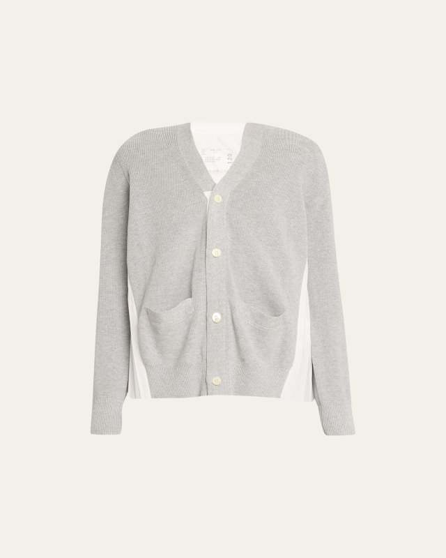 Pleated-Back Knit Button Down Cardigan